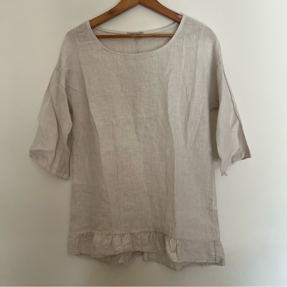 Lungo L’Arno Made in Italy Beige Linen Top Women’s Size Medium - Picture 5 of 9